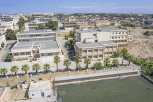 drone shot of a school